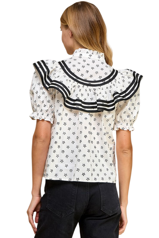 Apparel- TCEC Floral Ruffle Detail Button Up Top