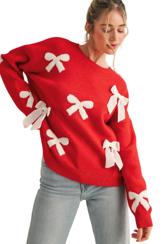 Apparel- En Merci Velvet Bow Knit Sweater