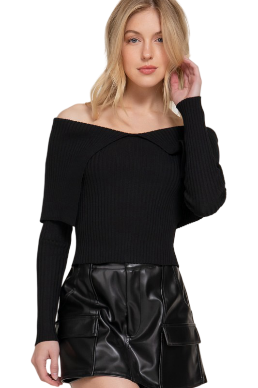 Apparel- Active Basic Off The Shoulder Fitted Sweater Top