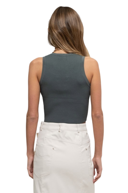 Apparel- The Workshop Ribbed Button Up Crop Tank