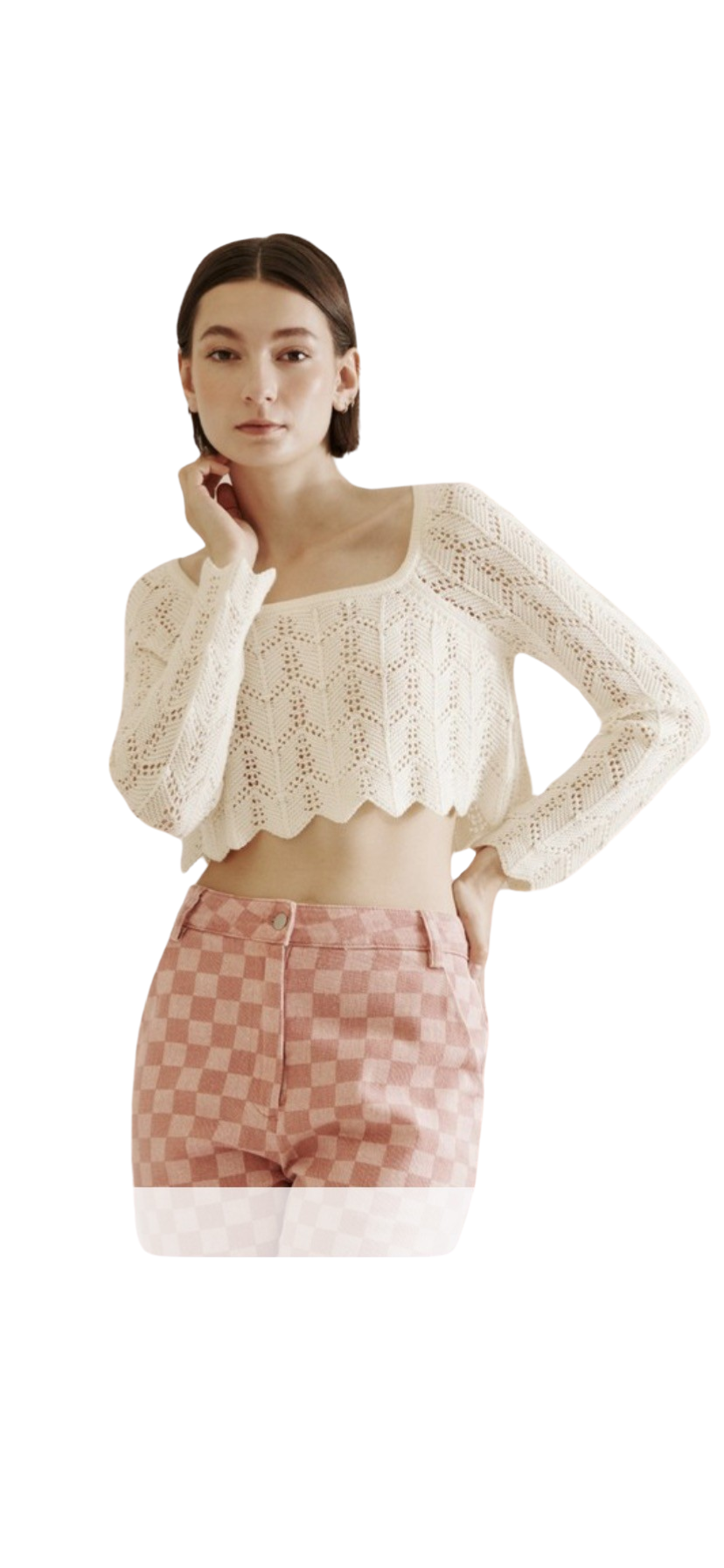 Apparel- Storia Scalloped Detail Cropped Sweater Top