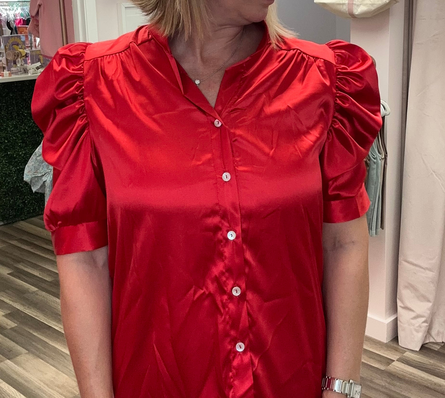 Apparel- Adrienne Puff Sleeve Button Down Blouse