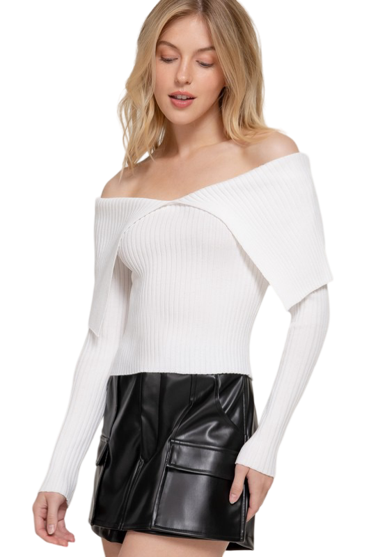 Apparel- Active Basic Off The Shoulder Fitted Sweater Top