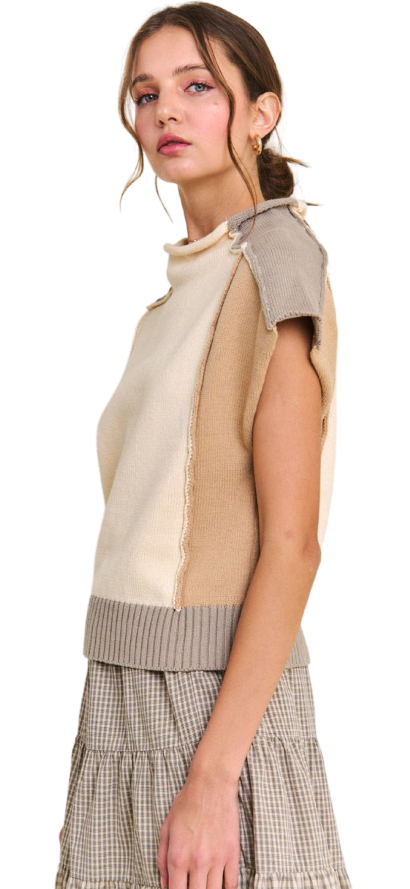 Apparel- In The Beginning Grey Colorblock Sweater Vest