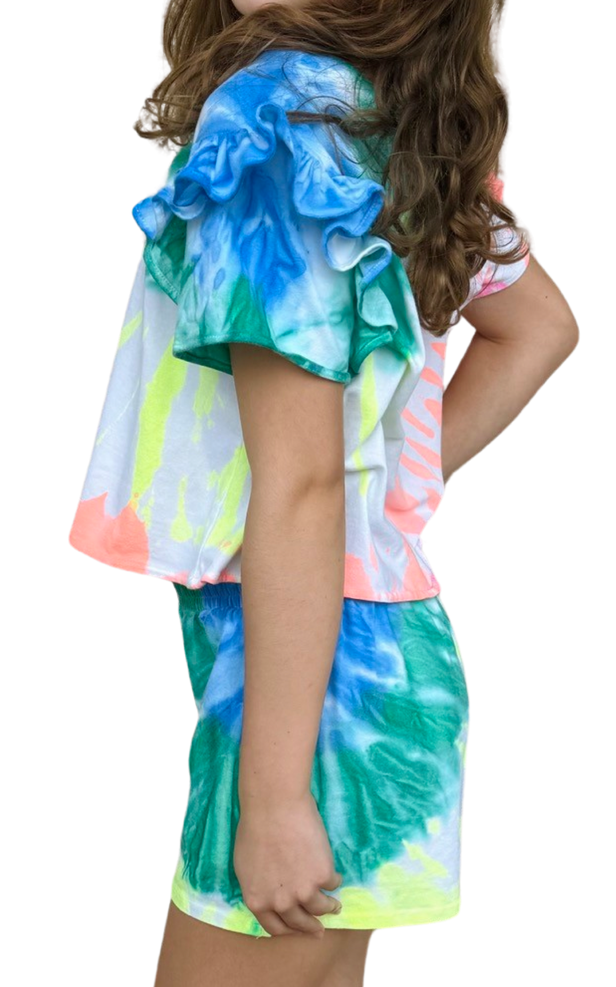 Girls- Erge Tie Dye Sleeve Ruffle Short Set