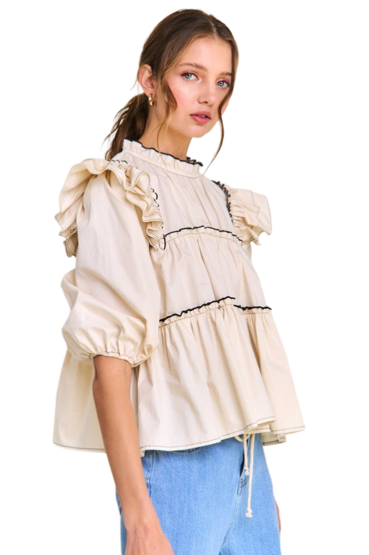 Apparel- In The Beginning Ruffled High Neck Top