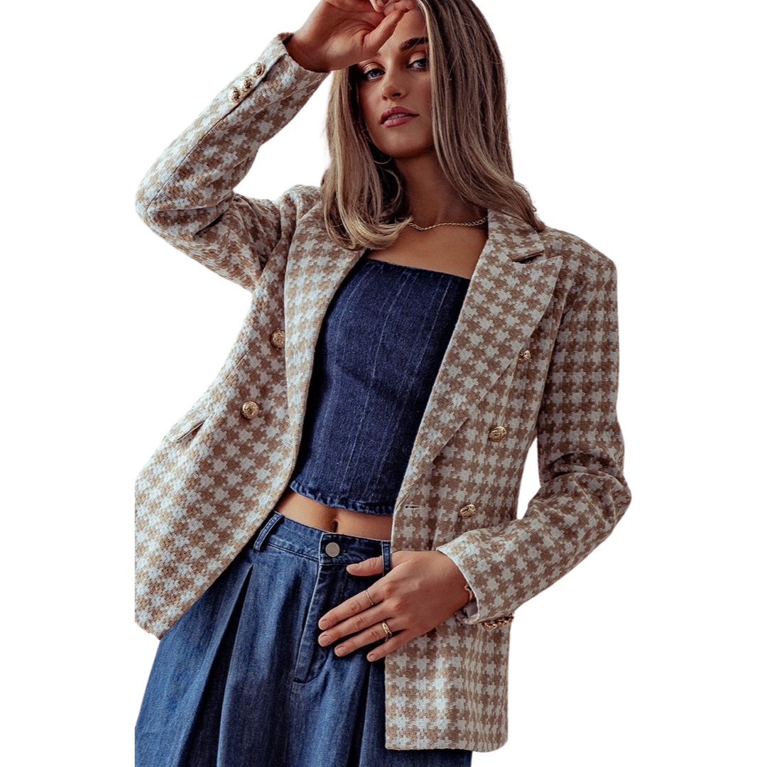 Apparel- Trend Notes Houndstooth Button Blazer