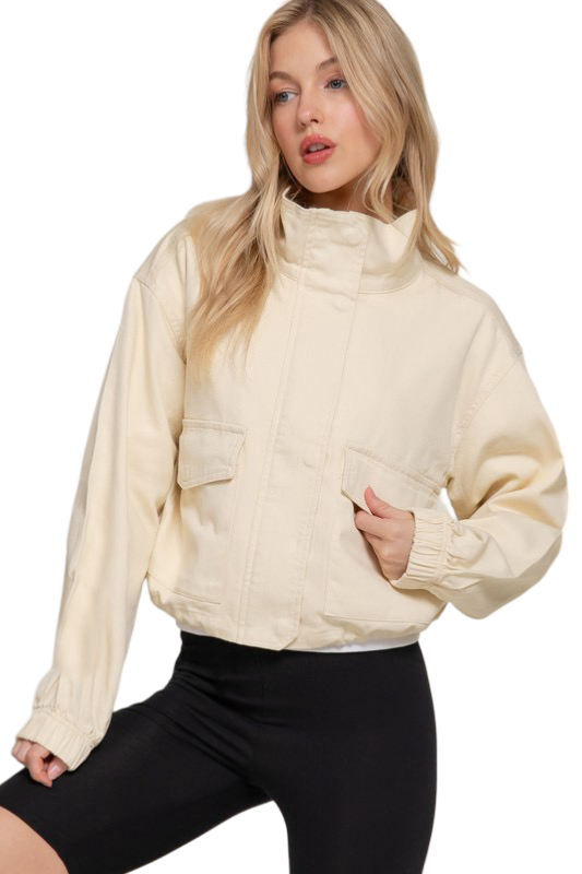 Apparel- Active Basic High Neck Twill Cropped Jacket