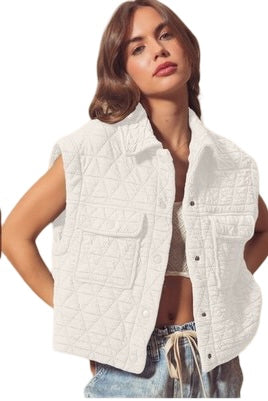 Apparel- So Me Triangle Quilted Stitch Button Up Knit Vest