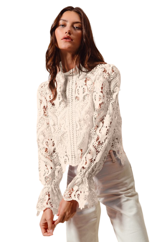 Apparel- So Me Floral Lace Romantic Top with Back Zipper