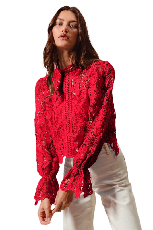 Apparel- So Me Floral Lace Romantic Top with Back Zipper