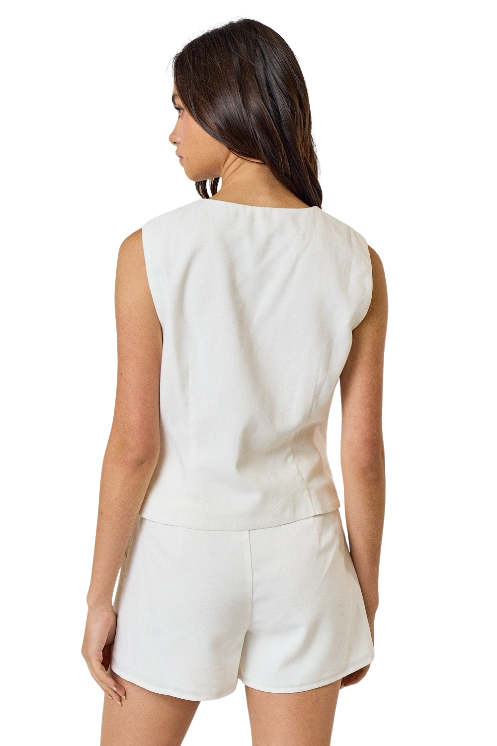 Apparel- LALAVON White Linen Button Vest With Matching Short Set