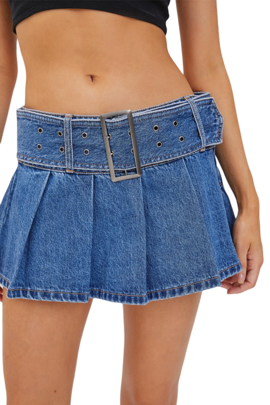 Apparel- Cello Low Waisted Pleated Mini Skirt With Belt