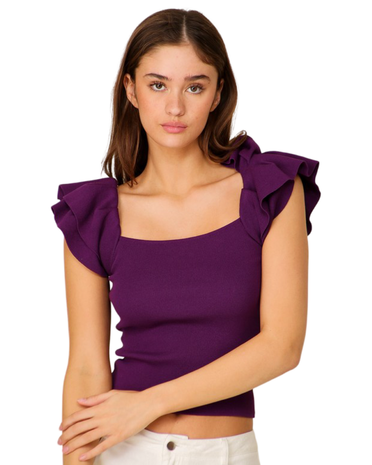 Apparel- Timing Tiered Ruffle Cap Sleeve Sweater Top