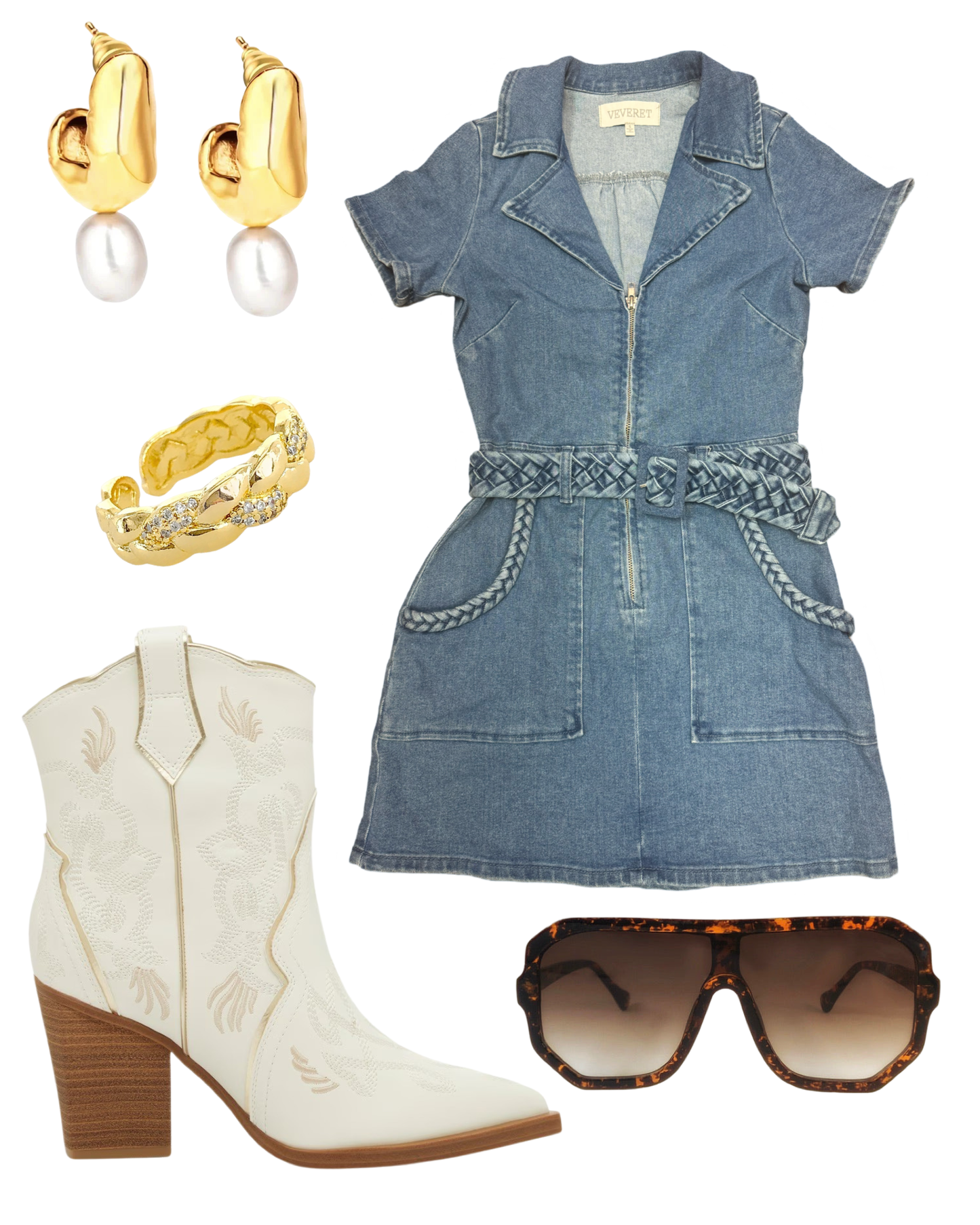 Apparel- Veveret Denim Belted Romper