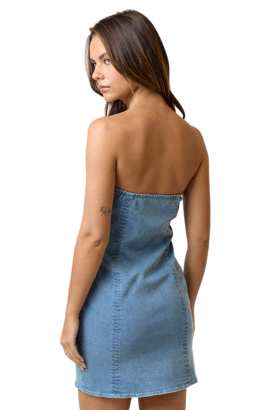 Apparel- Blue Blush Adjustable Zipper Detail Denim Tube Mini Dress