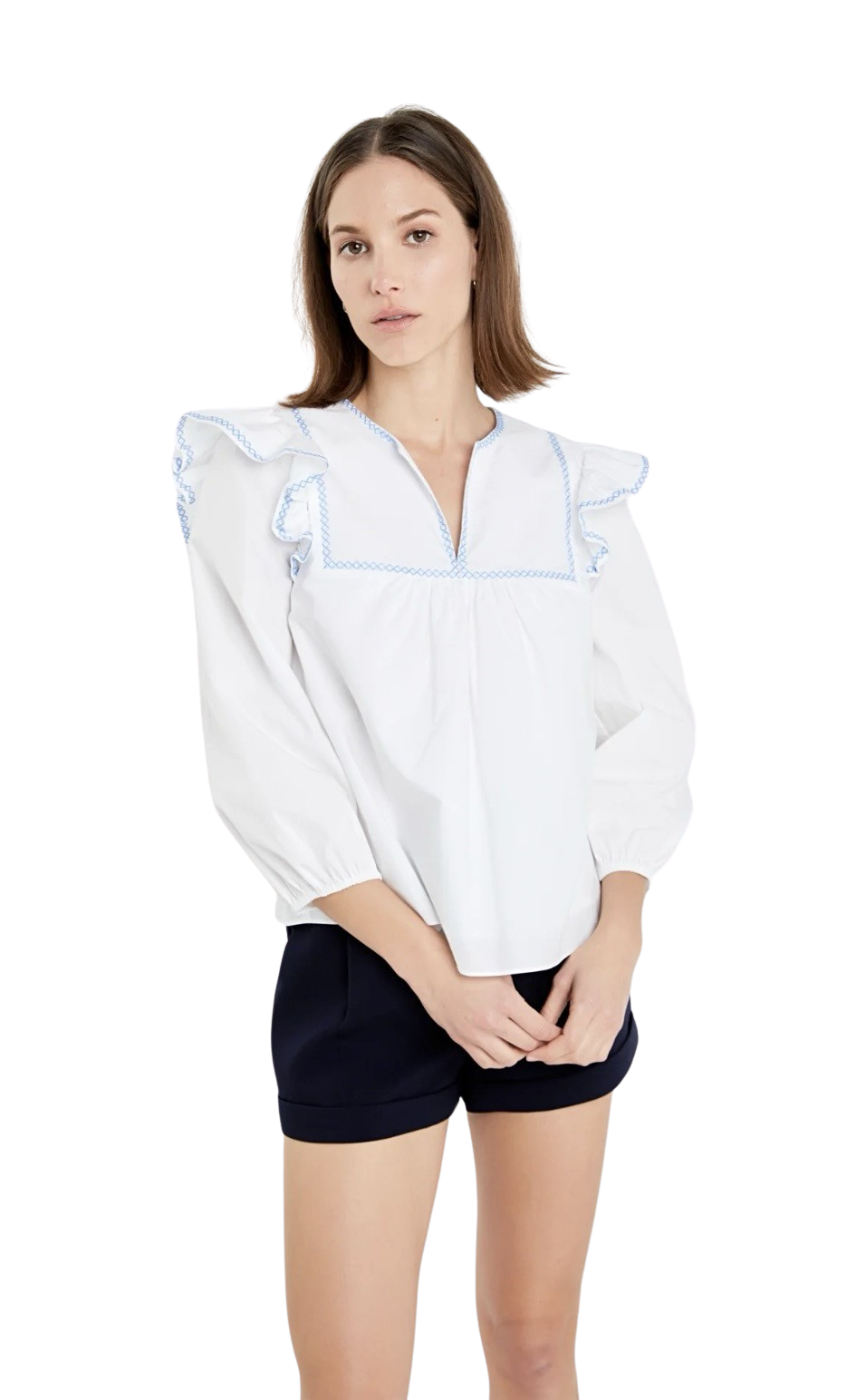 Apparel- English Factory Contrast Embroidery Detail Shirt