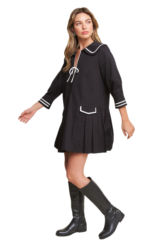 Apparel- In The Beginning Contrast Pleated Mini Dress