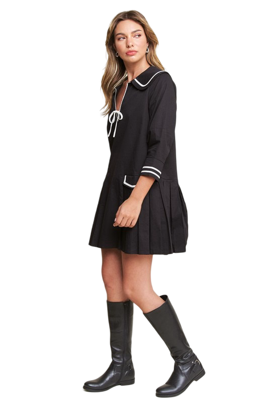 Apparel- In The Beginning Contrast Pleated Mini Dress