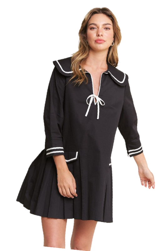 Apparel- In The Beginning Contrast Pleated Mini Dress