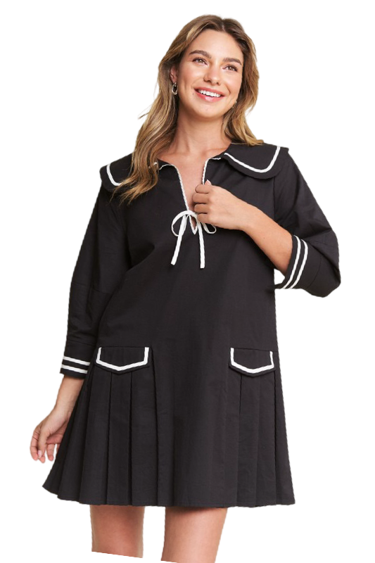 Apparel- In The Beginning Contrast Pleated Mini Dress