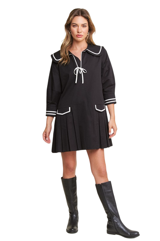 Apparel- In The Beginning Contrast Pleated Mini Dress