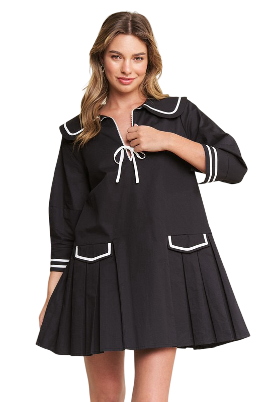 Apparel- In The Beginning Contrast Pleated Mini Dress