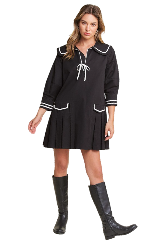 Apparel- In The Beginning Contrast Pleated Mini Dress