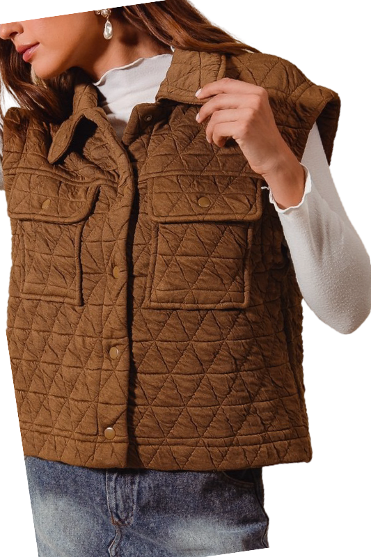 Apparel- So Me Triangle Quilted Stitch Button Up Knit Vest