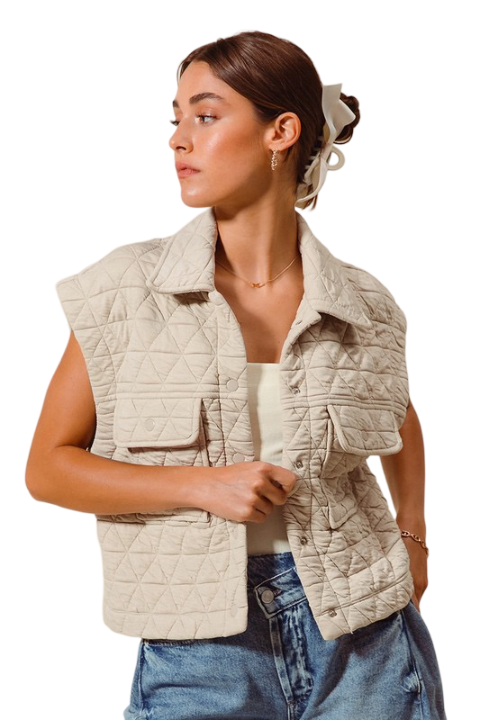 Apparel- So Me Triangle Quilted Stitch Button Up Knit Vest