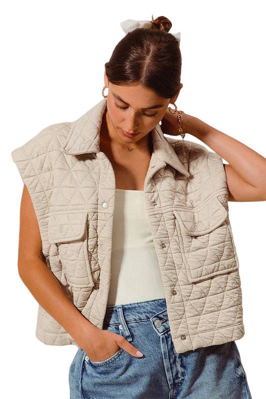 Apparel- So Me Triangle Quilted Stitch Button Up Knit Vest