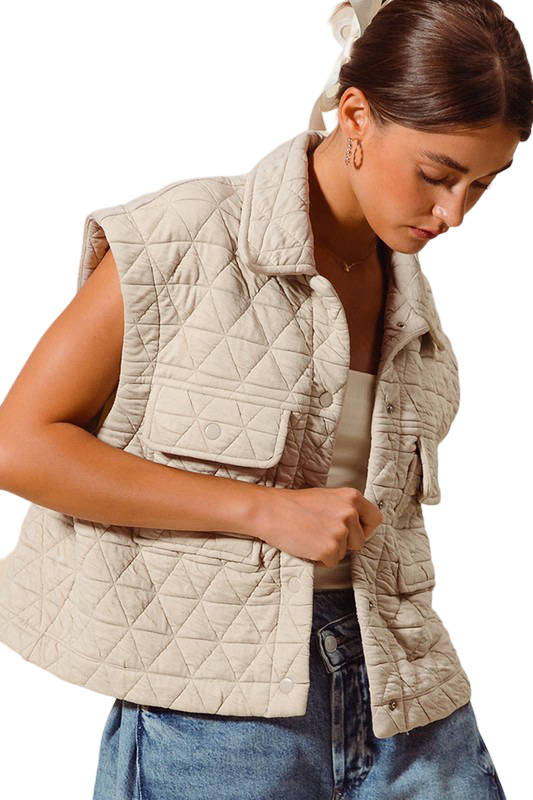 Apparel- So Me Triangle Quilted Stitch Button Up Knit Vest