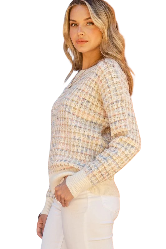 Apparel- And The Why Tweed Patterened Pullover Sweater