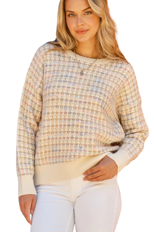 Apparel- And The Why Tweed Patterened Pullover Sweater