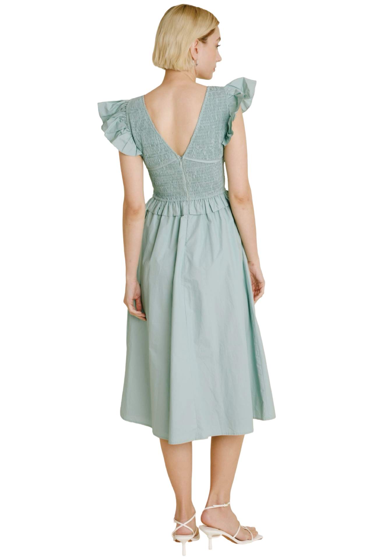 Apparel- Aureum Smocked Flutter Sleeve Midi Dress