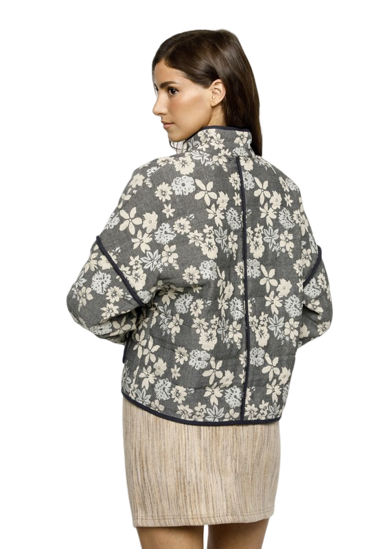 Apparel- Storia Floral Quilted Thick Khaki Jacket