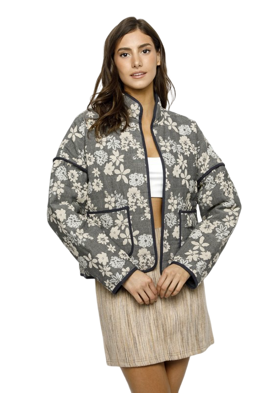 Apparel- Storia Floral Quilted Thick Khaki Jacket