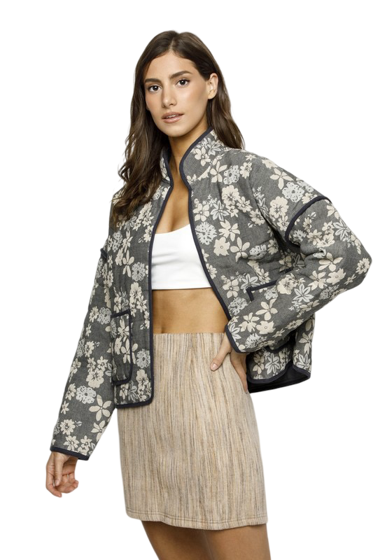 Apparel- Storia Floral Quilted Thick Khaki Jacket