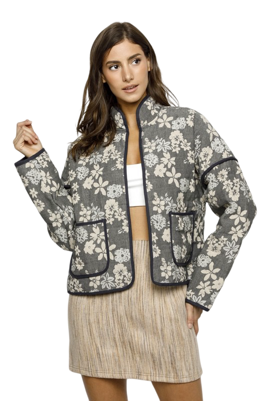 Apparel- Storia Floral Quilted Thick Khaki Jacket