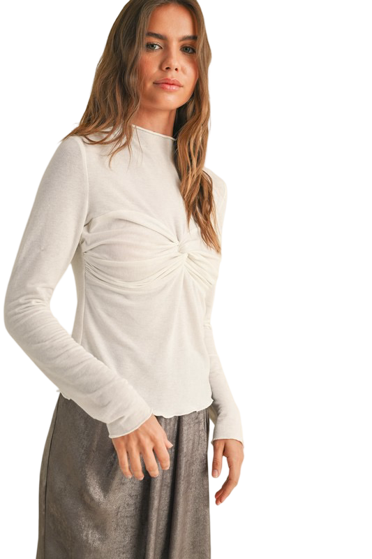 Apparel- MIOU MUSE Twist Ruched Detail Long Sleeve Top