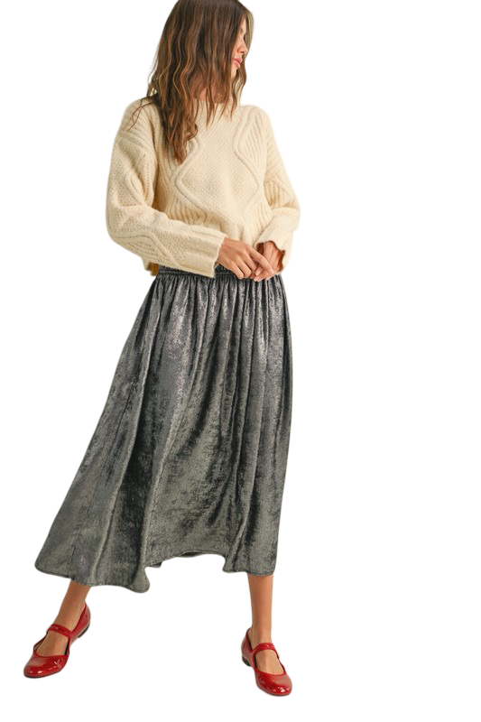 Apparel- MIOU MUSE Metallic Fabric Smocked Waist Skirt