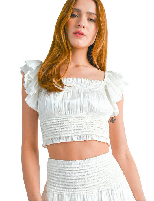 Apparel- Reset by Jane Ruffle Sleeve Cropped Top