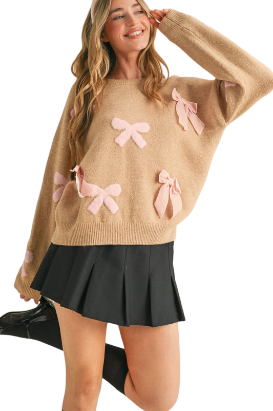 Apparel- En Merci Velvet Bow Knit Sweater