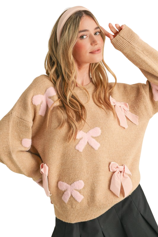 Apparel- En Merci Velvet Bow Knit Sweater