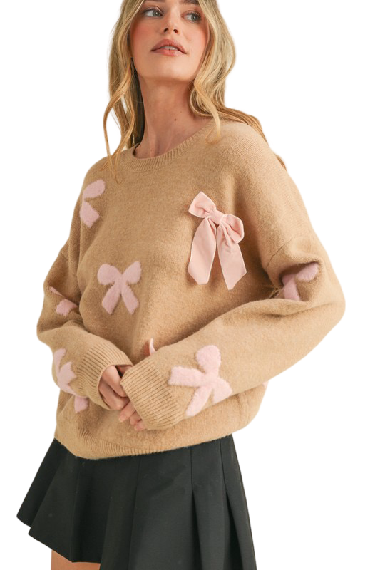 Apparel- En Merci Velvet Bow Knit Sweater