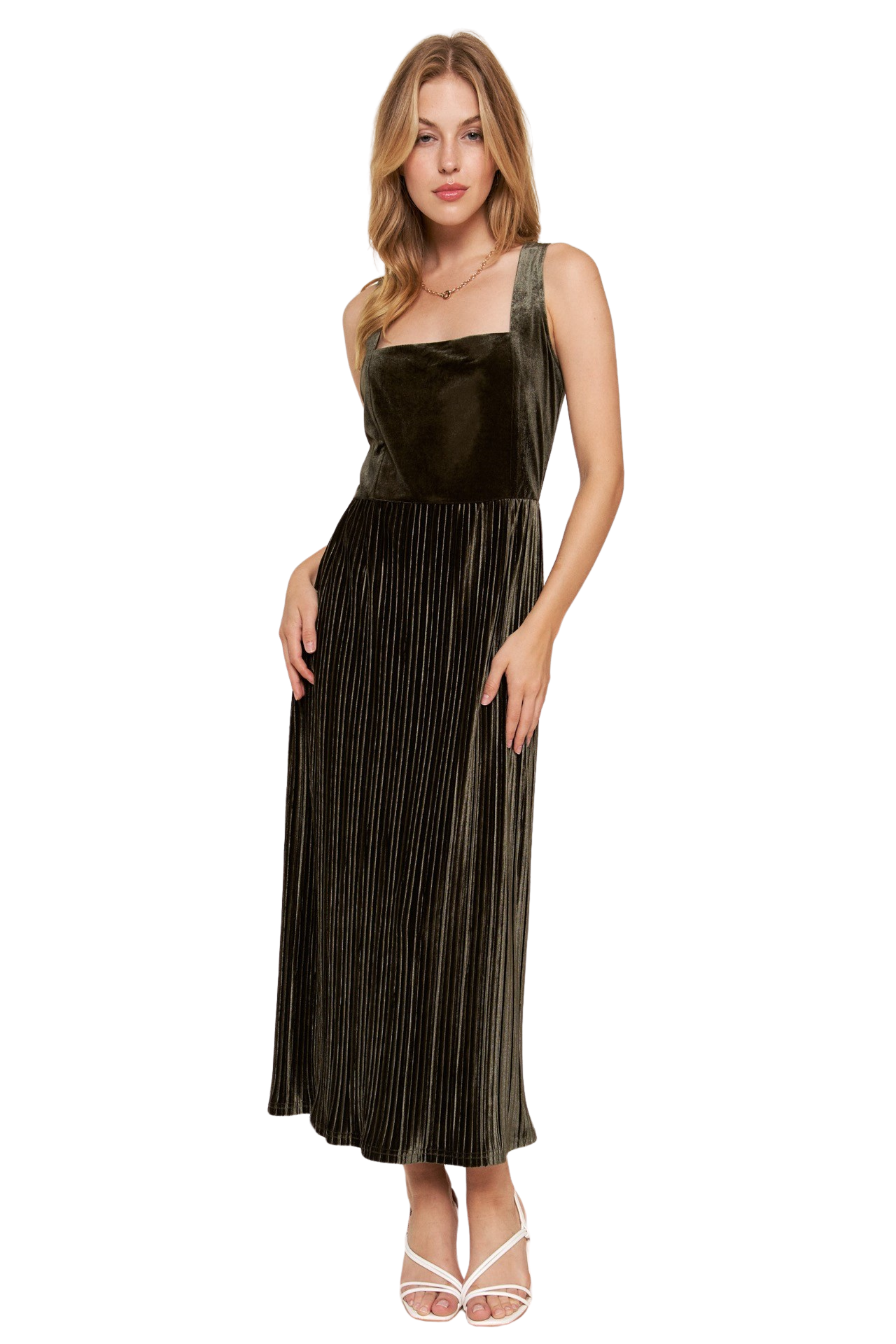 Apparel- And The Why Square Neck Velvet Midi Dress