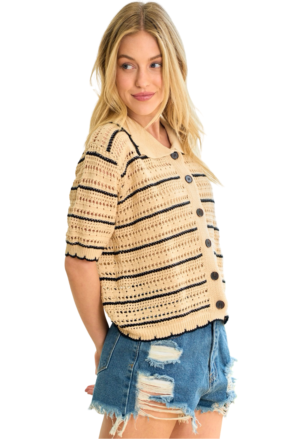 Apparel- Lovely Melody Short Sleeve Striped Summer Sweater