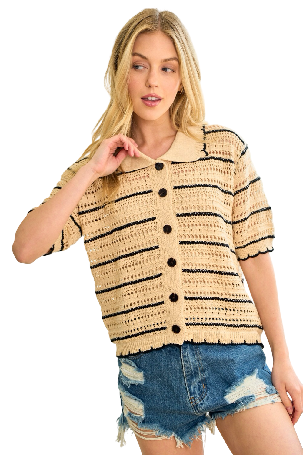 Apparel- Lovely Melody Short Sleeve Striped Summer Sweater