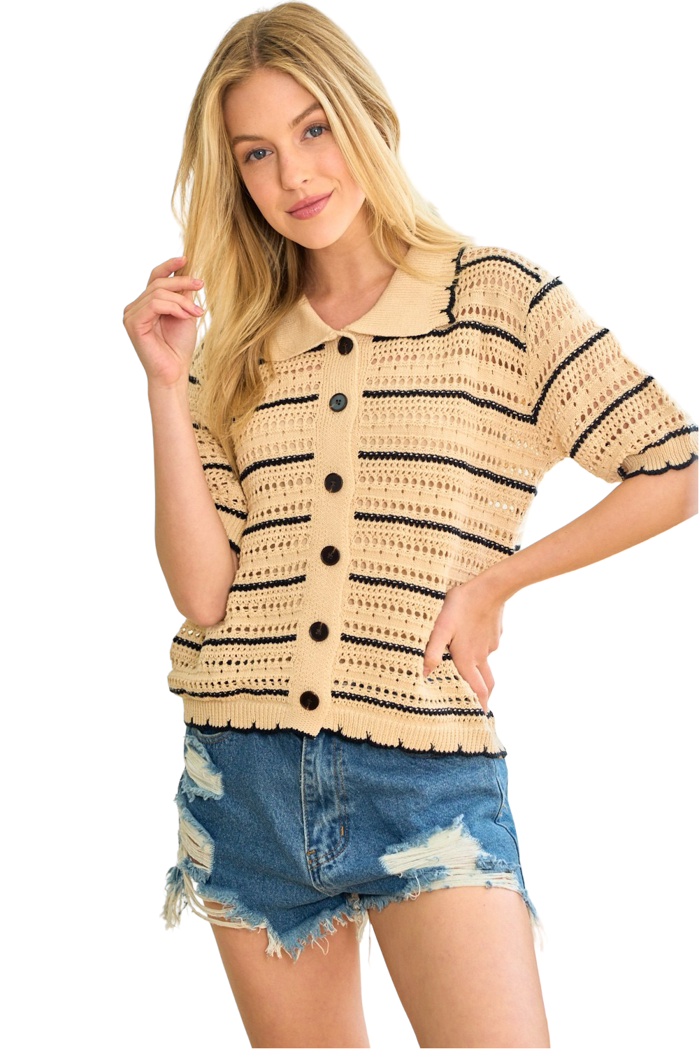 Apparel- Lovely Melody Short Sleeve Striped Summer Sweater