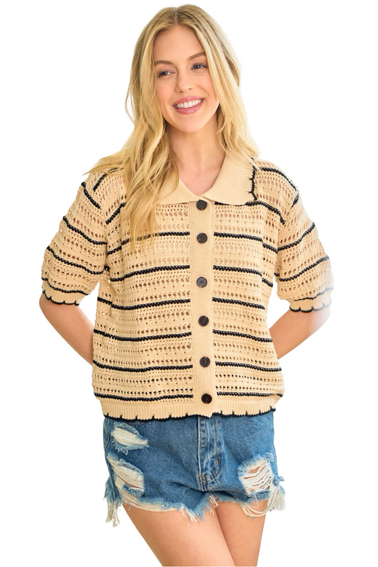 Apparel- Lovely Melody Short Sleeve Striped Summer Sweater